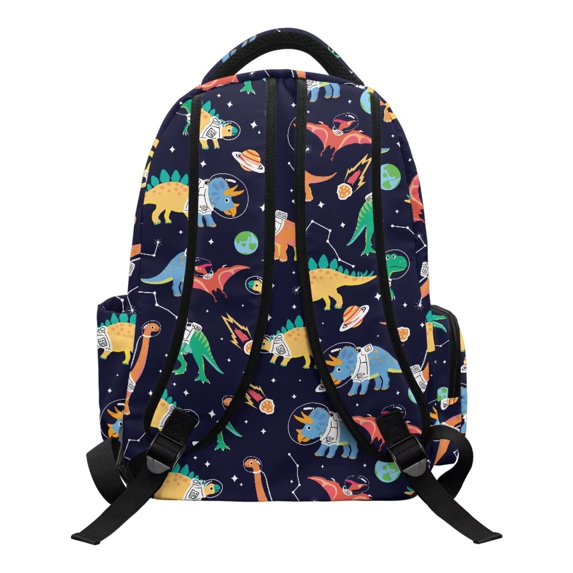 Garronmavis Space Dinosaur Girls Backpack Multi-Pocket School Bag Large Capacity Book Bag 17-inch for 6-10Y Primary School Students Travel and Daily Use