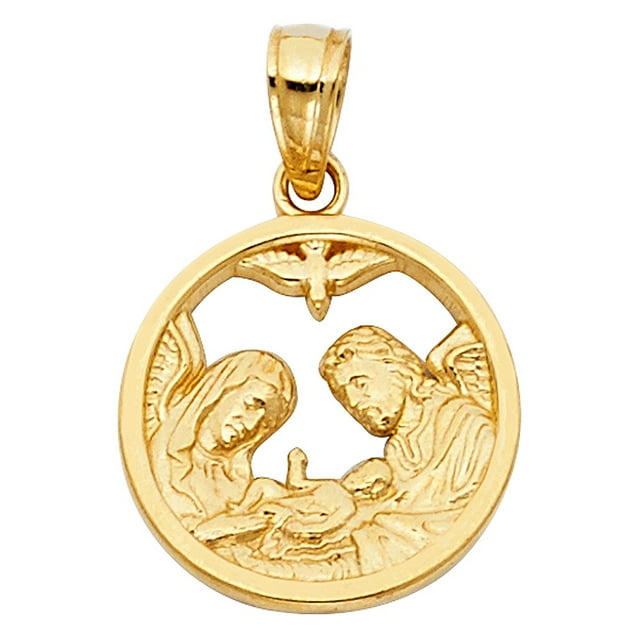 14k Yellow Gold Fancy Round Baptism Pendant