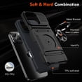 thumbnail image 4 of Case Designed for iPhone 16e, Hybrid Back Case with Ring Stand & Hidden Card Slot & Support Magnetic Car Mount Shockproof Fall-Protection Slim Phone Cover for iPhone 16e, Black, 4 of 7
