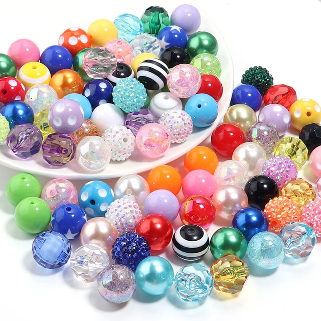 60pcs Round Mix Color Rhinestone Resin Beads Round Chunky Beads For Bracelets And Necklaces Craft Resin Charm With Holes For Creative Projects 20mm