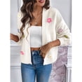 thumbnail image 4 of Cárdigan Corto de Mujer, Suéter de Larga, Estilo Bohemio, Bordado Floral de Ganchillo, Corte Oversize, Prenda Exterior de Punto Abierta M, 4 of 9
