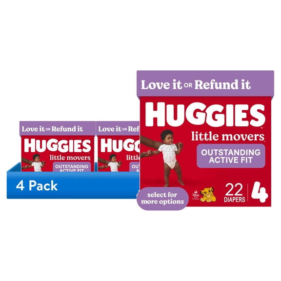 (4 pack) Huggies Little Movers Baby Diapers, Size 4 (22-37 lbs), 22 Count (Select for More)
