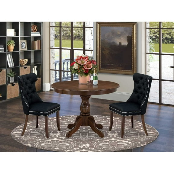 HomeStock Victorian Vintage 3 Piece Kitchen Table Set Consists of a Round Modern Dining Table and 2 Padded Chairs, Antique Walnut