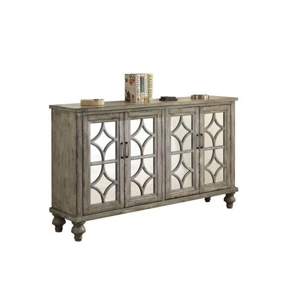 ACME Velika 4-Door Wooden Console Table in Weathered Gray
