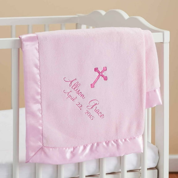 Personalized Precious Cross Pink Baby Blanket