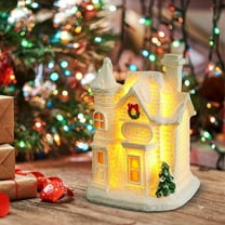 Christmas Mini Snow House 2025 - LED Lighted Winter Village Cottage with Resin Figurine for Xmas Scene Desktop Decoration, Tiny Ornament