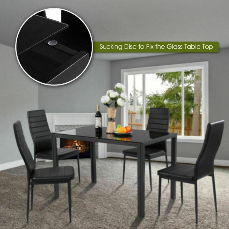 Finihen Dining Set, Dining Table Set, 5 Pieces Metal Frame and Glass Tabletop Dining Set, for Home, Restaurant, Black Finihen Dining Set, Dining Table Set, 5 Pieces Metal Frame and Glass Tabletop Dining Set, for Home, Restaurant, Black