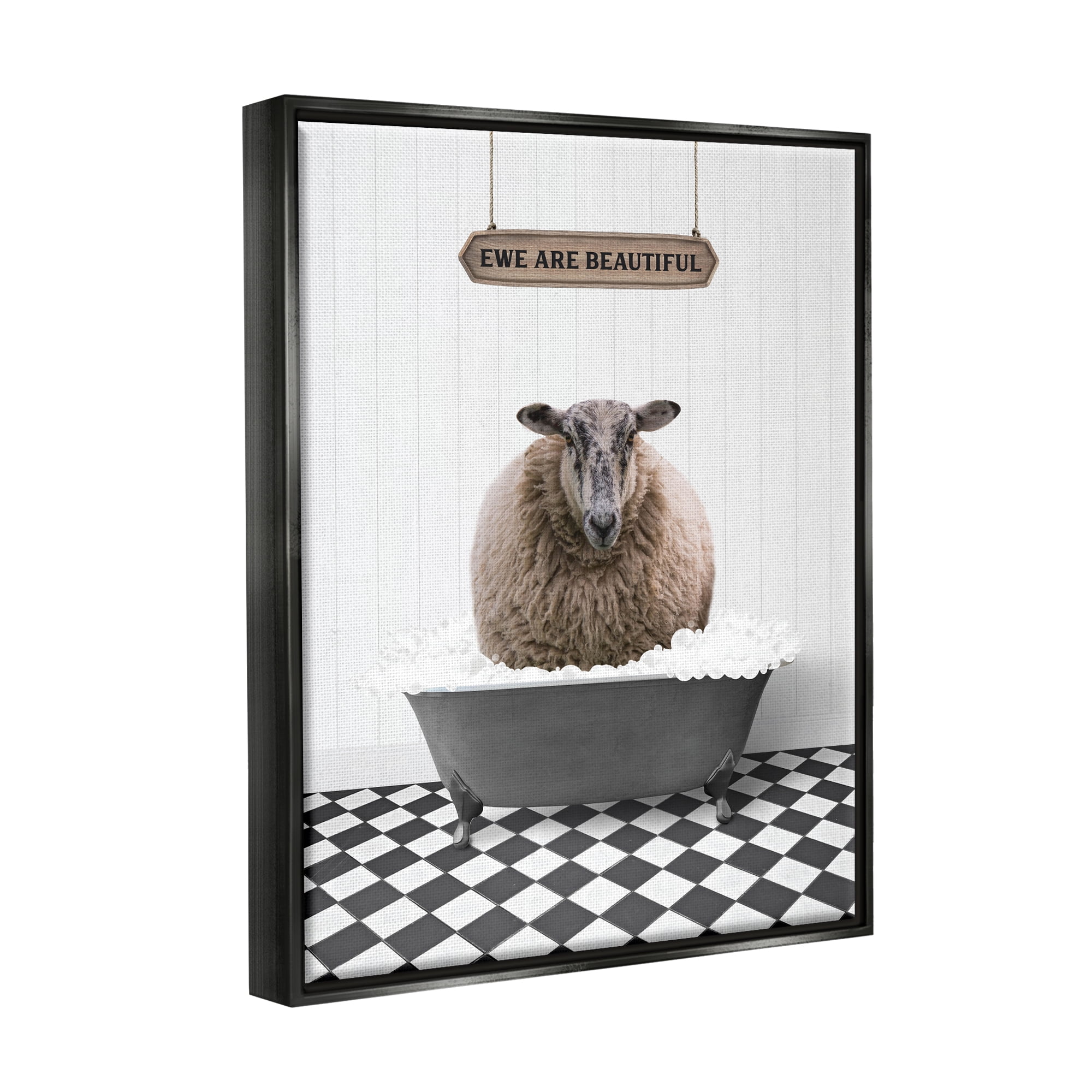 Stupell Industries Ewe Are Beautiful Bathroom Animals & Insects Painting Black Floater Framed Art Print Wall Art, 25 x 31