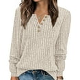 thumbnail image 5 of Womens Tops Long Sleeve Stripe Brushed Solid Color V-Neck Button Solid Top,Tops for Women Beige S, 5 of 5