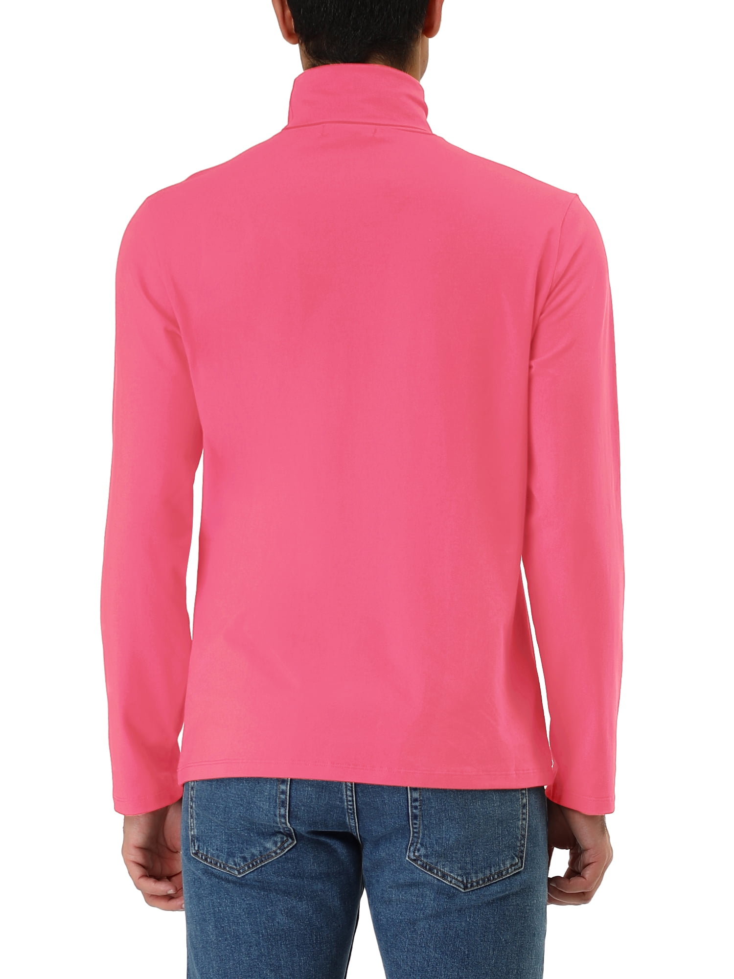 Unique Bargains Men's Pullover Lightweight Long Sleeve Top Turtleneck T-Shirt 42 Fuchsia