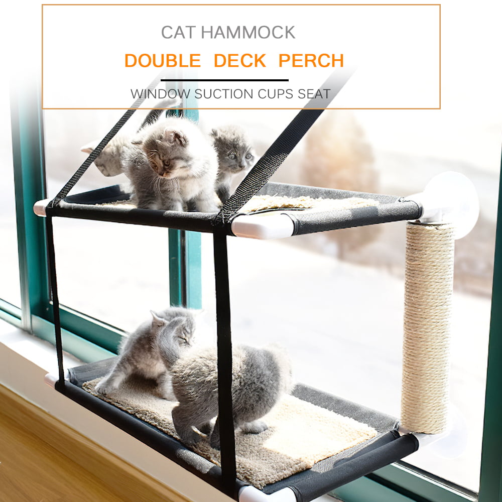 capacity up to 15 kg space-saving cat window hammock hanging bed with 4 strong suction cups for 2 cats CQFFCG Double hammock for cat windows