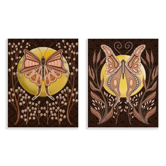 Stupell Industries Moth & Moons in Nature Insects Painting Unframed Art Print Wall Art, 11 x 14, Set of 2