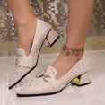 thumbnail image 6 of Xfvqtps Pointed Toe Loafers for Women Block Heel Rhinestone Buckle Glitter Bow Print Casual Dressy Shoes Fashion Footwear, 6 of 9