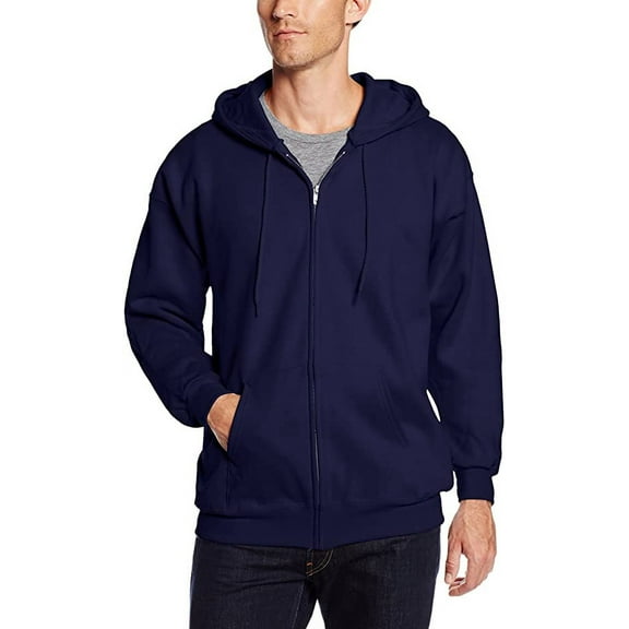 Hanes Men's Full Zip Ultimate Heavyweight Fleece Navy Hoodie Medium