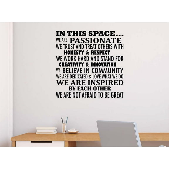 In this Space we are Passionate 23 X 23 Vinyl Wall Quote Office Decal Sticker Lettering Work Space Classroom Art Decor Motivational Inspirational Decorative Lettering