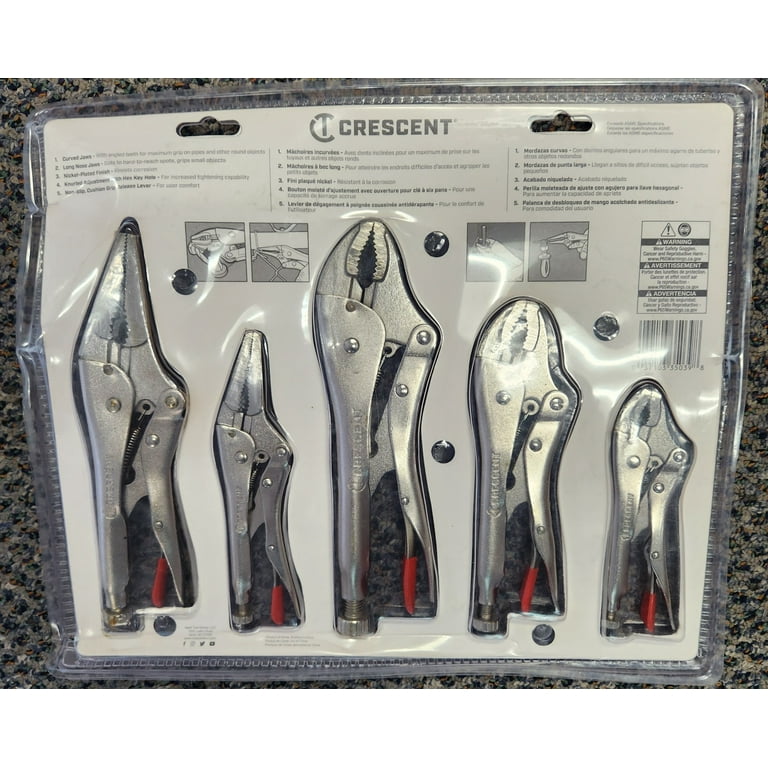 MAXPOWER 5-Piece Locking Pliers Set | Curved Jaw & Long Nose Locking Pliers In 5", 7", 10", 6", 9" Sizes With Roll-Up Pouch