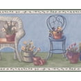 thumbnail image 1 of Chaises avec des Fleurs dans des Pots Bleu Vert Papier Peint Floral Frontière Conception Retro, Rouleau 15' x 7'', 1 of 3