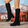 thumbnail image 3 of Fringe Cowboy Boots for Women Suede Pointed Toe Chunky Heel Side Tassel Zipper Over the Knee Western Cowgirl Booties, 3 of 8