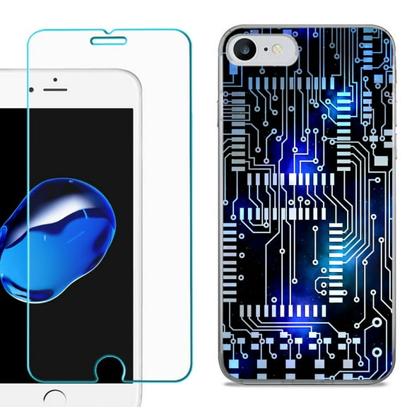 For Apple iPhone 7 / iPhone 8 Case, Slim-Fit TPU Phone Case, with Tempered Glass Screen Protector, by OneToughShield ® - Cosmos Circuit