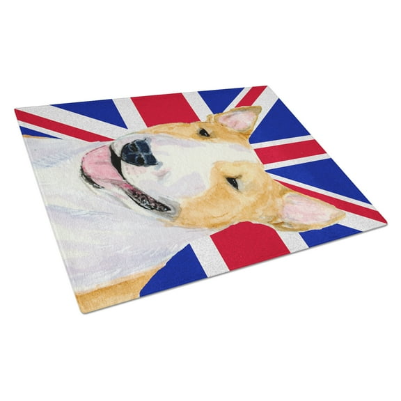 Caroline's Treasures Bull Terrier with English Union Jack British Flag Glass Cutting Board Large Size