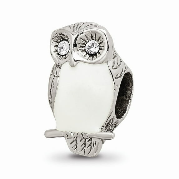 Fancy Bead White Sterling Silver Themed 13.64 mm 8.18 Reflections Enameled Wise Owl Bead