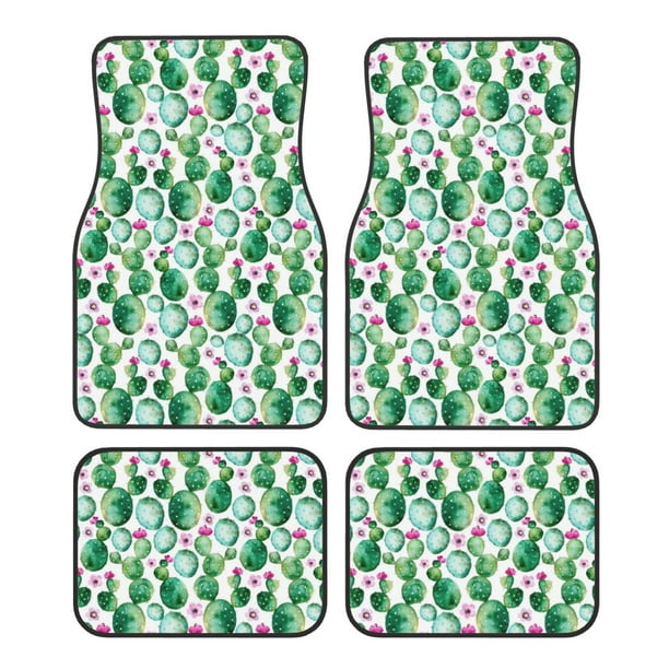 Balery Cactus Plants Juego de 4 Alfombrillas para Auto, Revestimientos de Caucho Resistente, Diseño Antideslizante