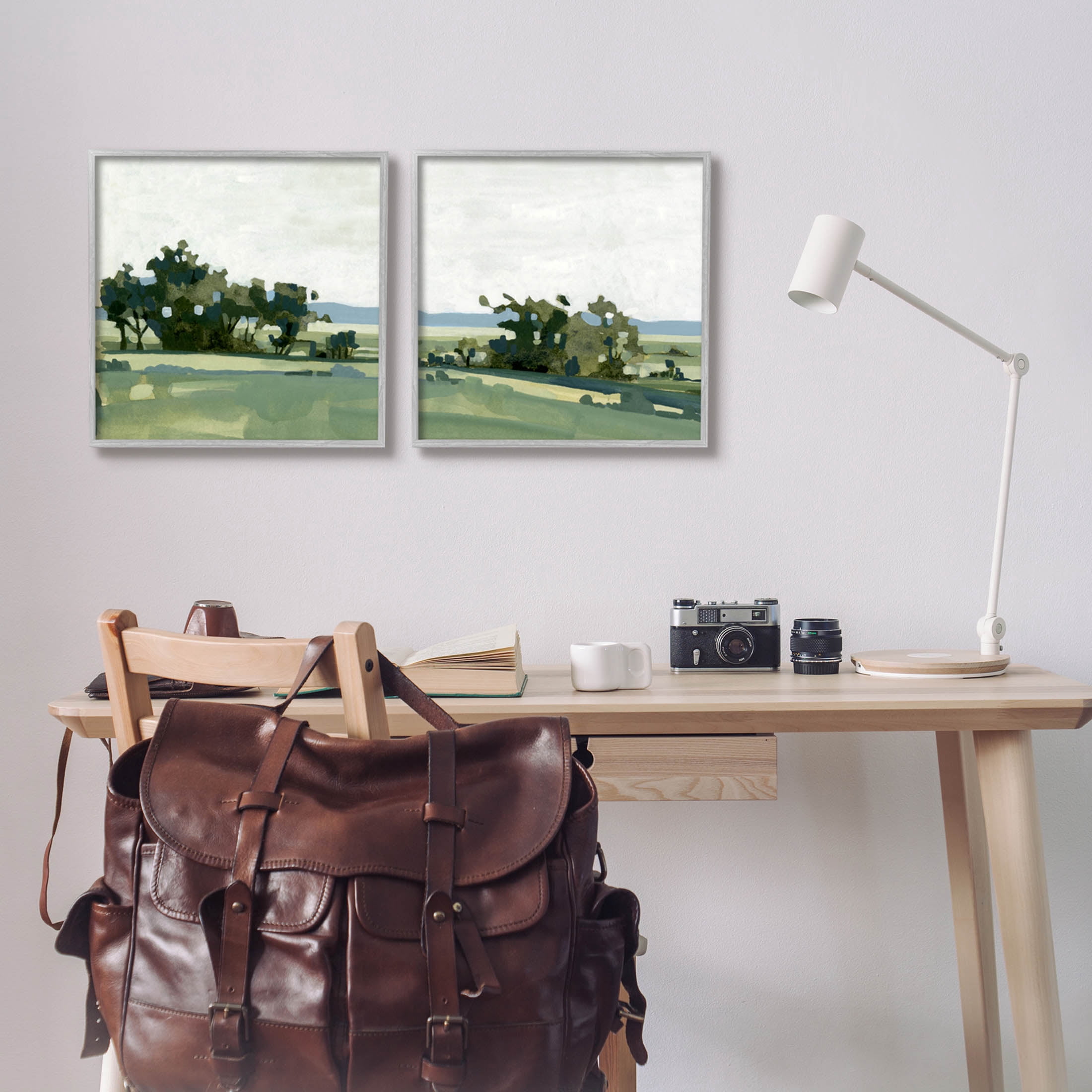 Countryside Grassland Nature Landscape Landscape Painting Gray Framed Art Print Wall Art, Set of 2