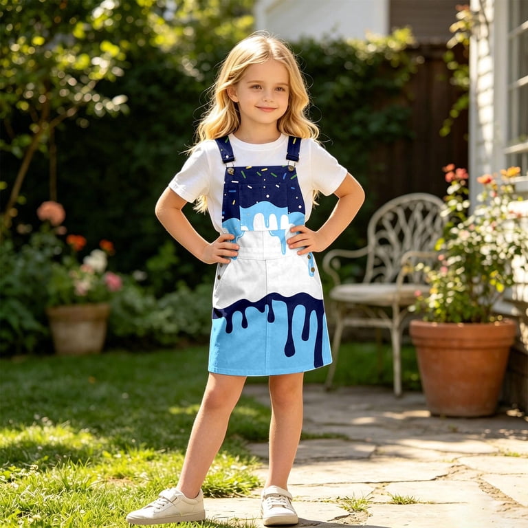 ice cream dress 5t Bainana Kids Girls Sleeveless Printed Overalls With Pocket Fashion Lightweight Child Suspender Dress For Summer Holiday Size 4-5 Years Blue ColorFamily_WHITE Color:SADDLE Aralina Elegant Burgundy Autumn Jojo siwa Super soft fabric stays
