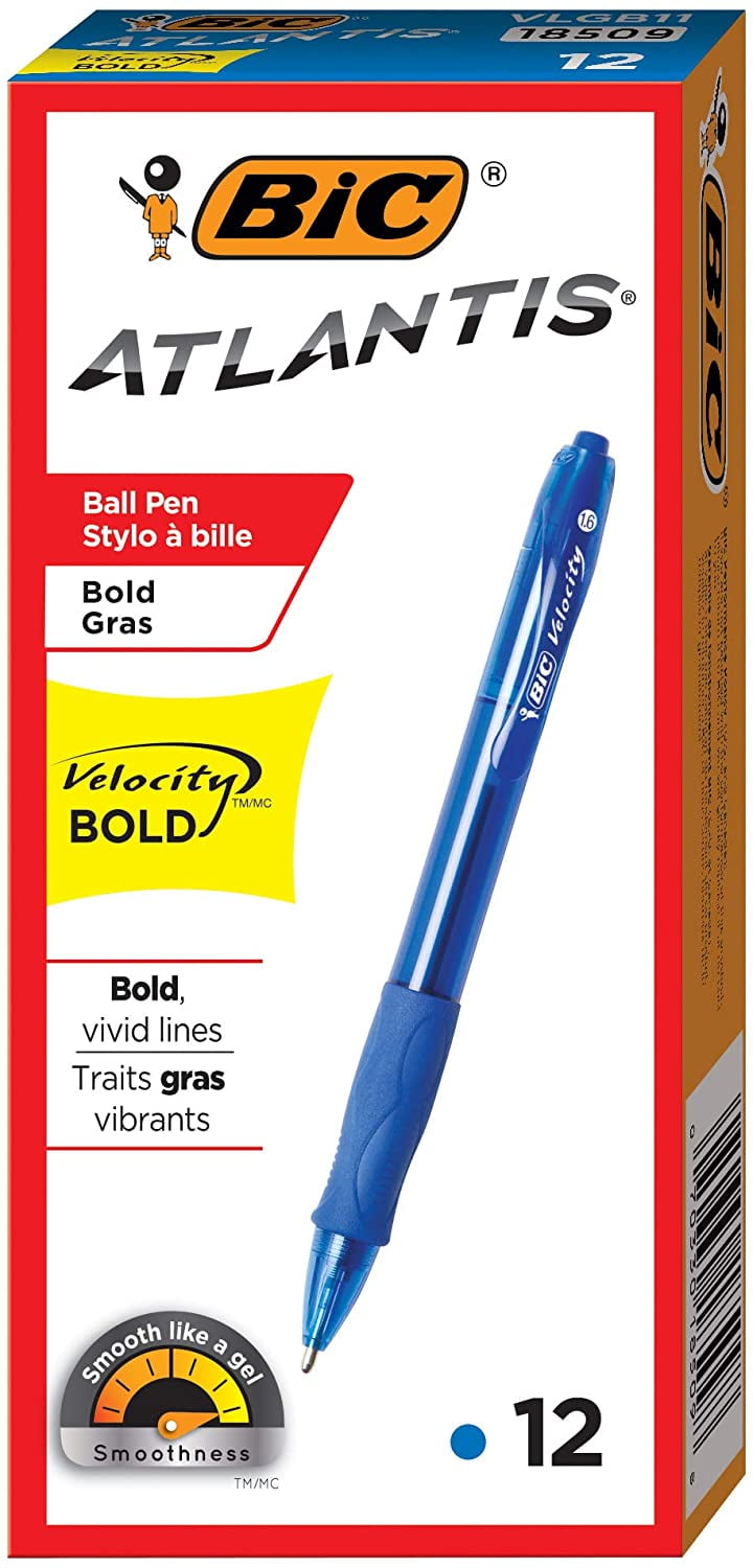 Black 1.6mm Bold Point BIC Atlantis Velocity Bold Retractable Ball Pen For a Super-Smooth Writing Experience 12-Count New. 