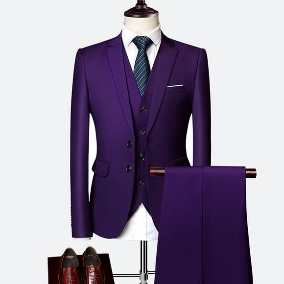 Men’s 3 Piece Suit Blazer, Slim Fit Tux with One Button, Jacket Vest Pants & Tie Set for Party, Wedding and Business