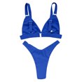 thumbnail image 5 of Women's Bikini Set Solid Color Two Piece Casual Sexy Swimsuit Fashion Beachwear for Vacation Pool Party,Dark Blue,L, 5 of 6