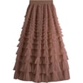 thumbnail image 3 of Falda midi de tul de malla en capas con cintura elástica alta y línea A de hadas para mujer, 3 of 5