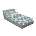 thumbnail image 2 of Ambesonne Mandala Fitted Sheet & Pillow Sham Set, Curvy Floral Motifs, Twinxl, Reseda Green Pale Blue, 2 of 2