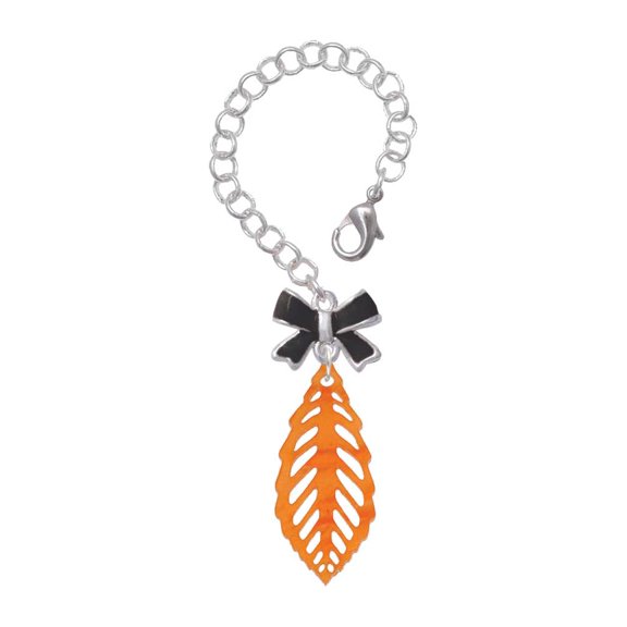 Delight Jewelry Acrylic Medium Leaf Pearly Orange - Silvertone Black Bow Charm Accessory for Tumblers and Thermal Cups