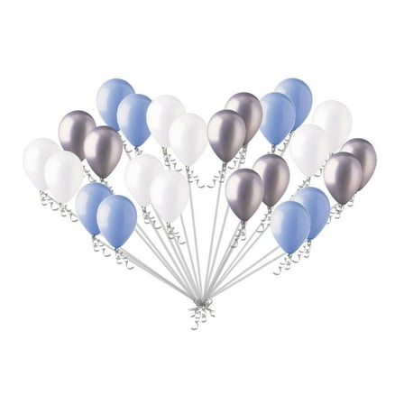 24pc Light Blue Silver & White Latex Balloons Party Decoration Birthday Baby Boy