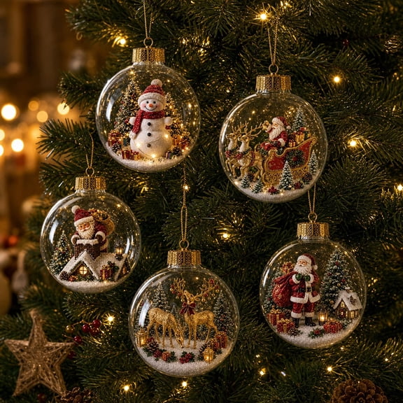 AOMXGD Glowing Christmas Story Hanging Ornament, 3.94" Light-Up Mini Holiday Scene with Warm LED Light, Internal Scene Globe Decor For Tree Window Mantel Layout,1PCS