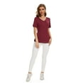 thumbnail image 4 of Uvplove Womens Blouse V Neck Knot Front Short Sleeve Basic Casual T Shirt Wine Red-2XL, 4 of 8