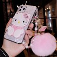 thumbnail image 3 of Compatible iPhone 12 Pro Max Case 3D Cute Cartoon Cat Arc Mirror Design Conch Cover Clear Fluffy Tee Shiny Crystal Lanyard for iPhone 12 Pro Max 6.7 inch, 3 of 4