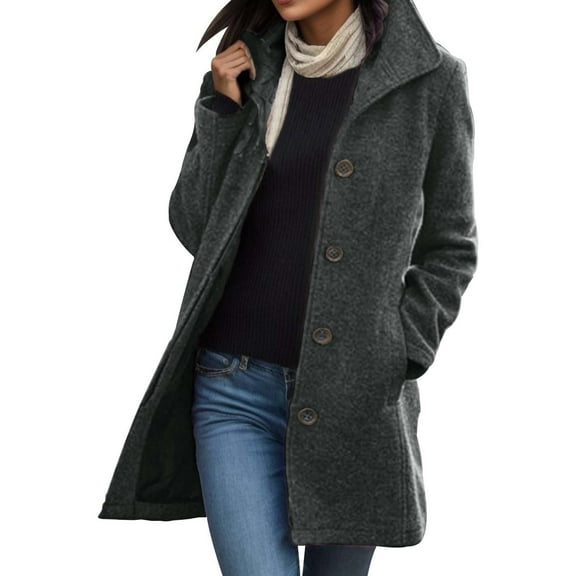 DuoJiaJ Women's Solid Color Thickened Woolen Coat Long Quality Overcoat Womens Down Coat Gray L
