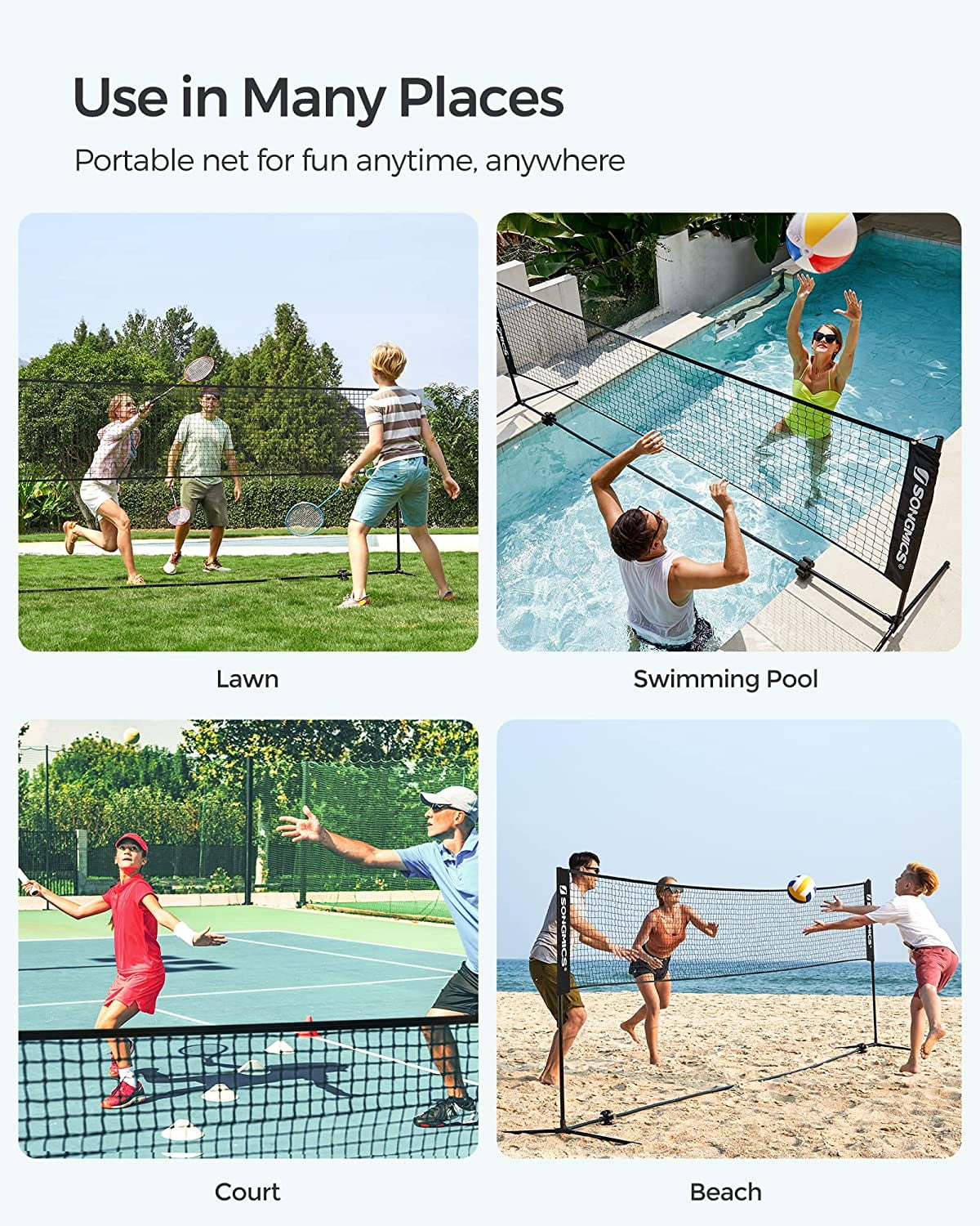 Badminton Net Set Portable Sports Set for Badminton Tennis Kids Volleyball Pickleball Easy Setup Nylon Net with Poles for Indoor Outdoor Court,16.5FT