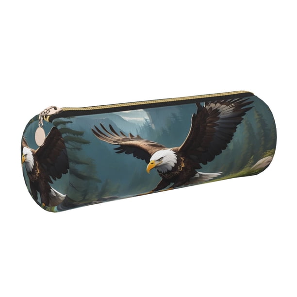 Disketp Forest River Bald Eagle Estuche Organizador de Lápices de Cuero, Estuche de Oficina con Cremallera para Bolígrafo y Lápiz