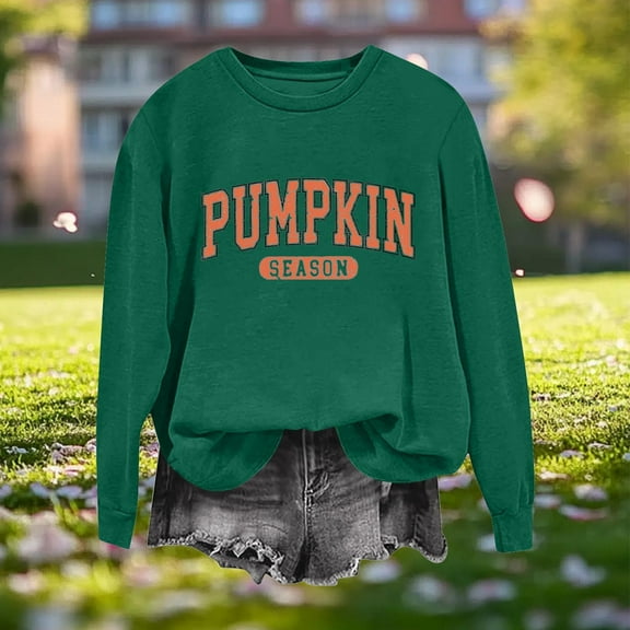 Sakmal Pumpkin Season Womens Sweatshirts Green Cute Sweatshirts Soft Long Sleeve Shirts
