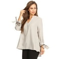 thumbnail image 2 of Casual Women's Loose Cotton V Neck 3/4 Bow Tie Sleeve Dressy Blouse Tops, 2 of 6