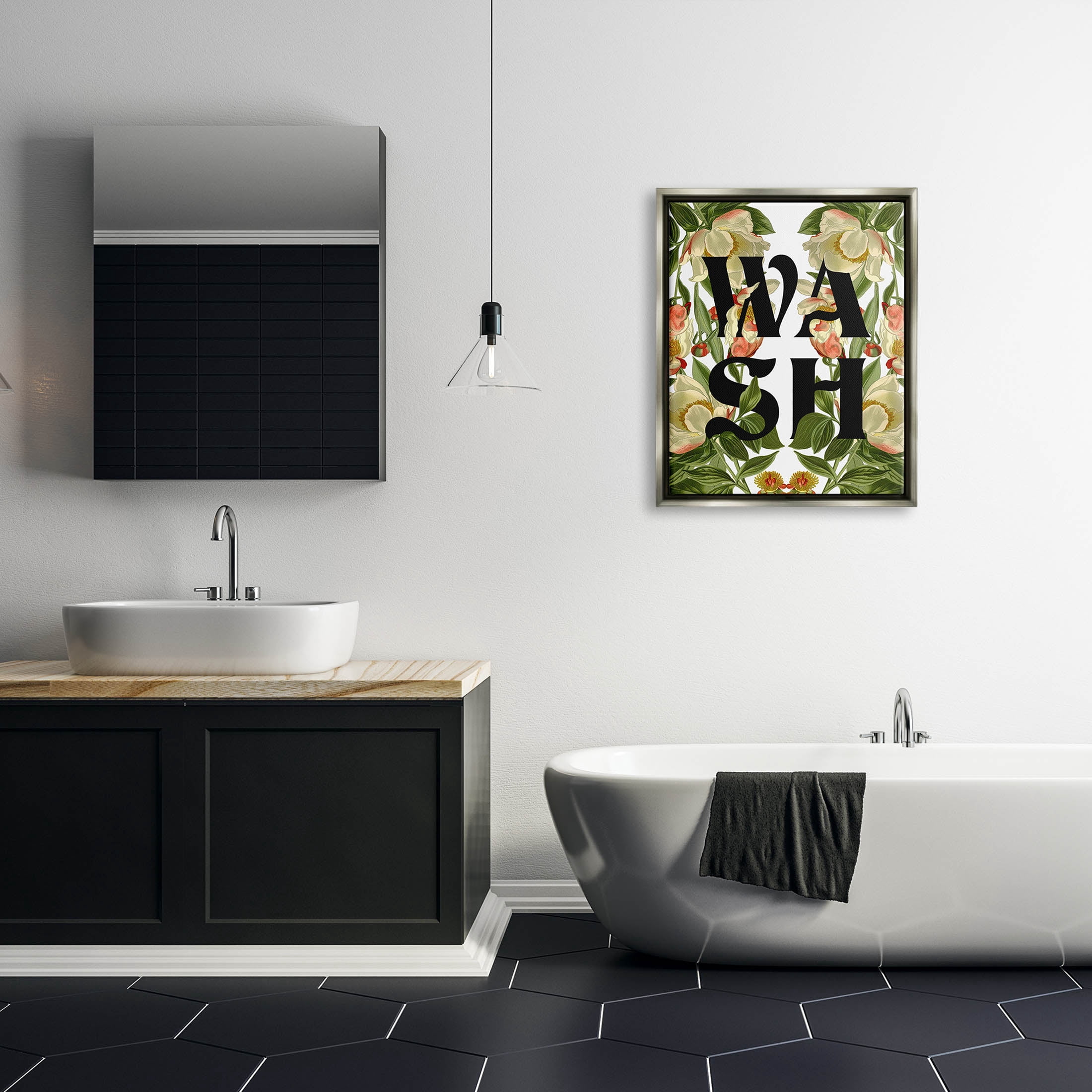 Wash Flower Blossom Bath Sign Botanical & Floral Graphic Art Luster Gray Framed Art Print Wall Art