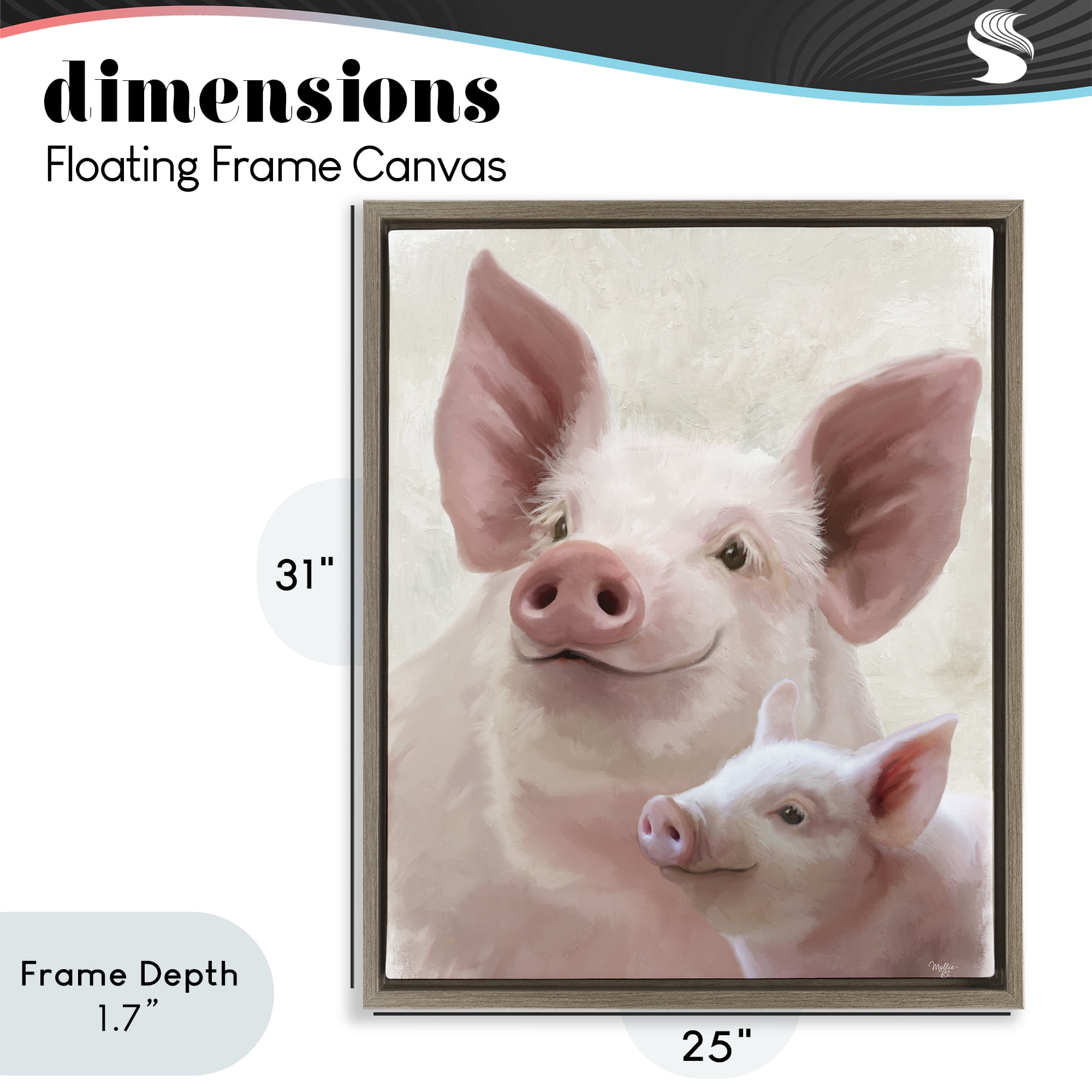 Stupell Industries Piglet & Mom Portrait Brown Framed Floater Canvas Wall Art, design by Mollie B.
