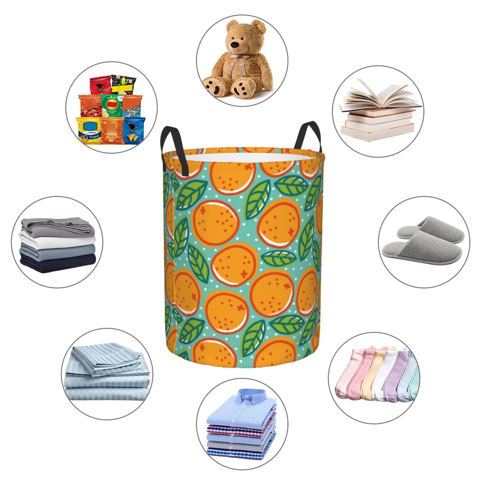 Large Laundry Basket with Handles - Cute Orange Starry Sky Light Blue Kids Baby Dirty Clothes Laundry Hamper for Bedroom Aesthetic