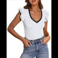 thumbnail image 3 of Camisetas de Verano para Mujer, con Cuello en V, Volantes, Sin Mangas, Ajustadas, Blancas, Talla XXL, 3 of 6