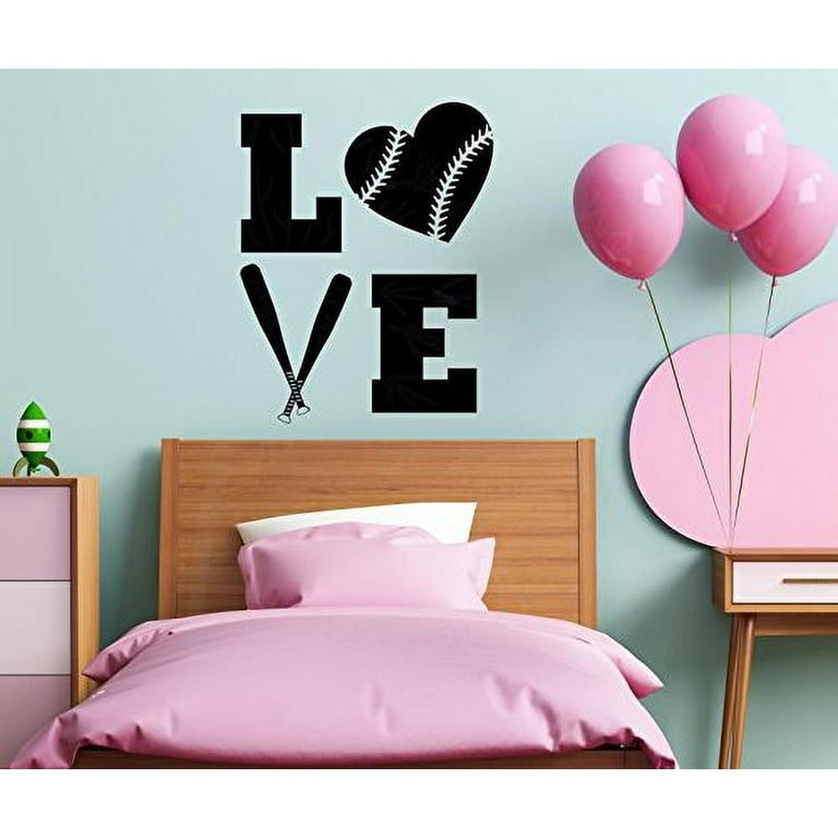 Bedroom dcor Love Softball Teen Vinyl Letters Wall Decals Girls Sports 23x30-Inch Black
