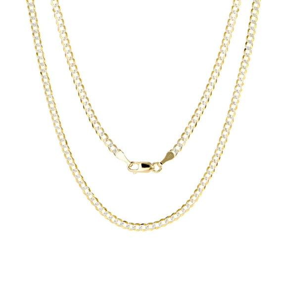 Nuragold 14k Real Yellow Gold Solid Cuban Curb Link 2.5mm Diamond Cut Pave Chain Necklace (16"-24") Two Tone Italian Jewelry for Men & Women