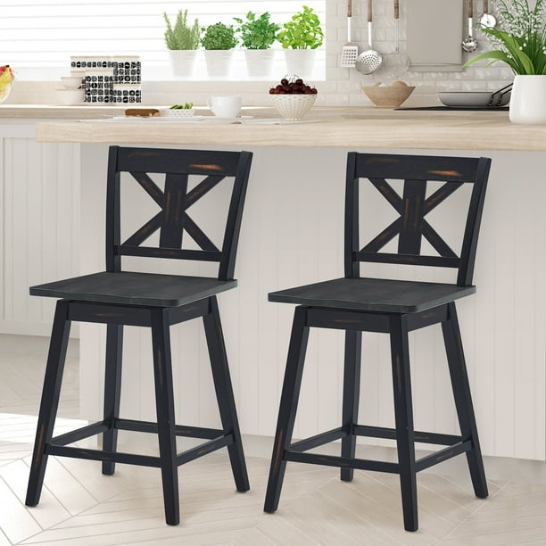 Costway Set of 2 Bar Stools Swivel Counter Height Chair w Solid